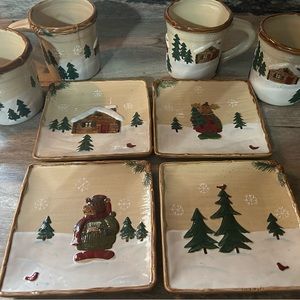 Holiday plates and mugs snack set. St. NicholasSquare Heartland. 4 plates & mugs